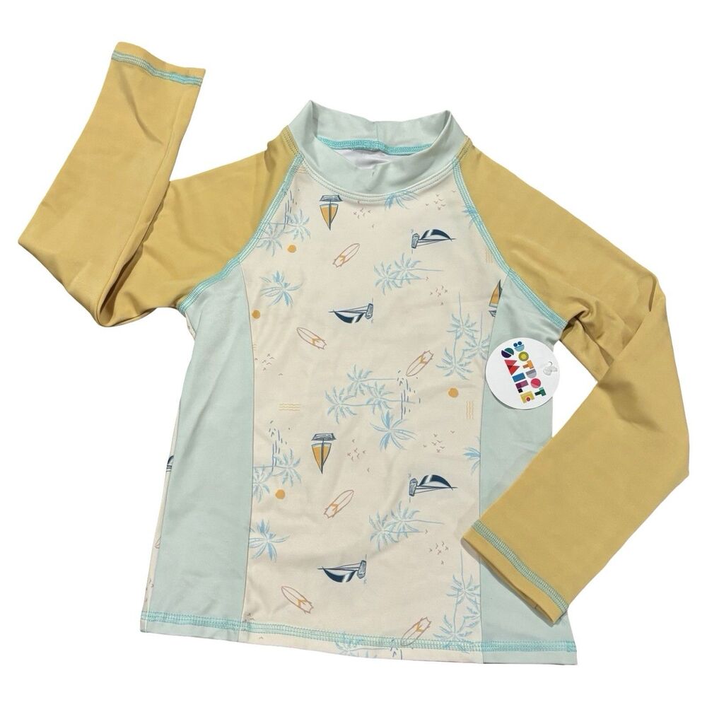 DotDotSmile Kids Rashguard Swim Shirt 5/6 Surf Sailboat Palm Tree LS